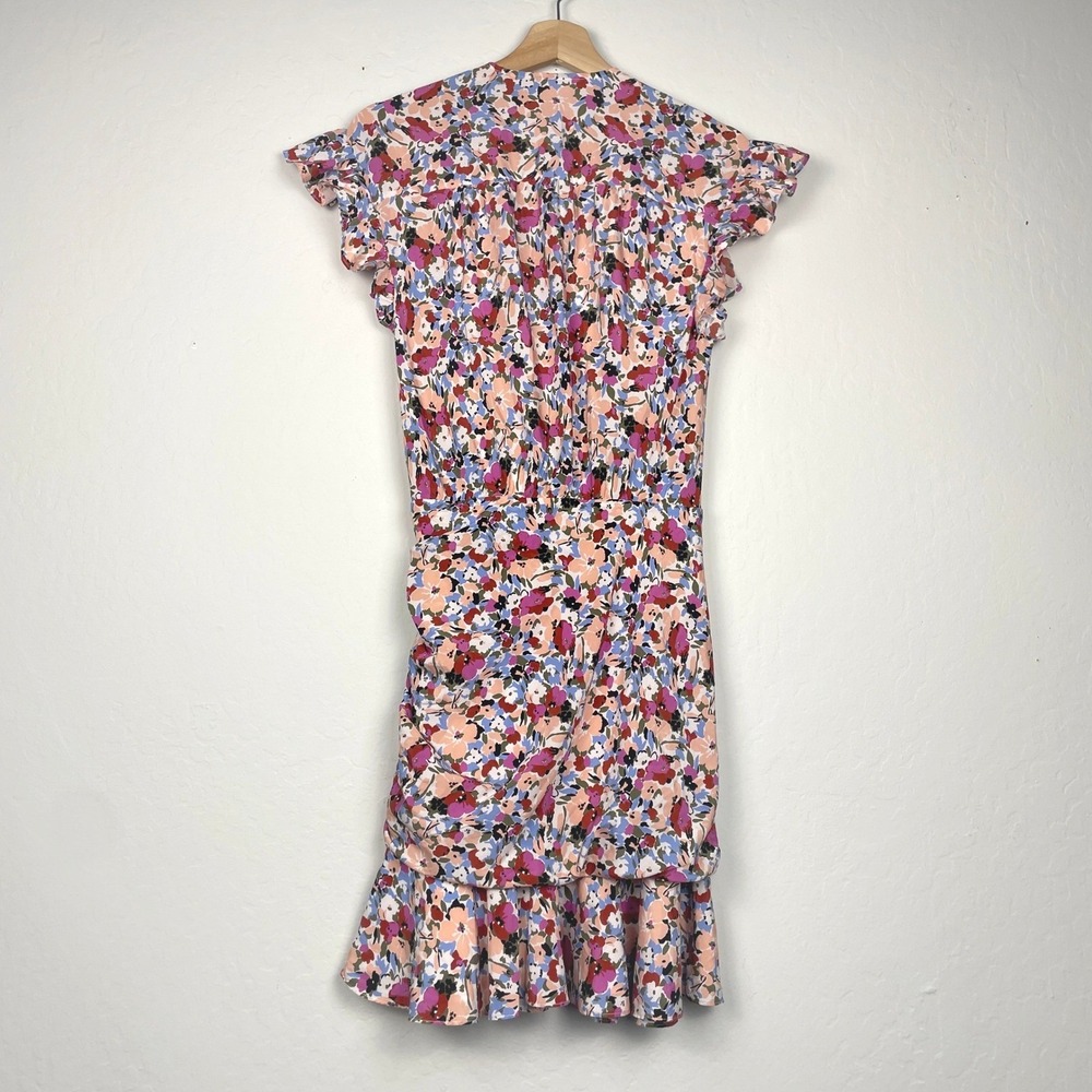 Veronica Beard Marla Ruched Floral Dress Short Flutter Sleeves Silk Blend Size 2 - Picture 7 of 14